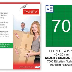 Tanex TW-2270 40x20 mm 100'lü Yeşil Pastel Laser Etiket