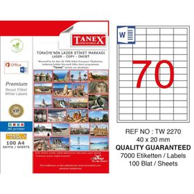 Tanex TW-2270 Premium 40x20 mm 100'lü A4 Lazer Etiket
