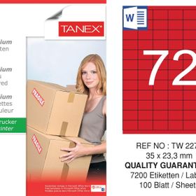 Tanex TW-2272 35x23.3 mm 100'lü Kırmızı Pastel Laser Etiket