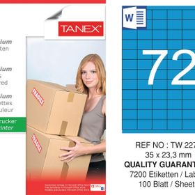 Tanex TW-2272 35x23.3 mm 100'lü Mavi Pastel Laser Etiket