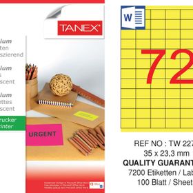 Tanex TW-2272 35x23.3 mm 100'lü Sarı Floresan Laser Etiket