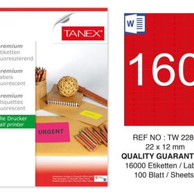 Tanex TW-2280 22x12 mm 100'lü Kırmızı Floresan Laser Etiket