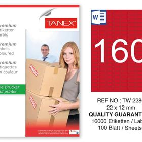 Tanex TW-2280 22x12 mm 100'lü Kırmızı Pastel Laser Etiket