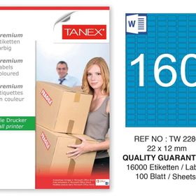 Tanex TW-2280 22x12 mm 100'lü Mavi Pastel Laser Etiket
