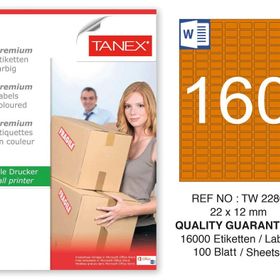 Tanex TW-2280 22x12 mm 100'lü Turuncu Pastel Laser Etiket