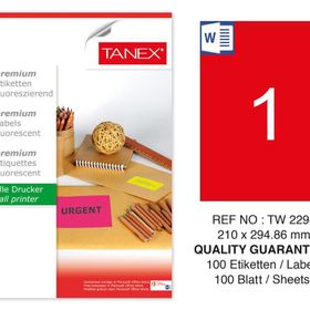 Tanex TW-2294 210x294.86 mm 100'lü Kırmızı Floresan Laser Etiket