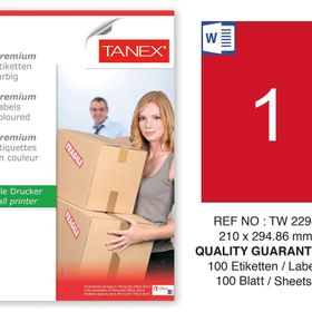 Tanex TW-2294 210x294.86 mm 100'lü Kırmızı Pastel Laser Etiket