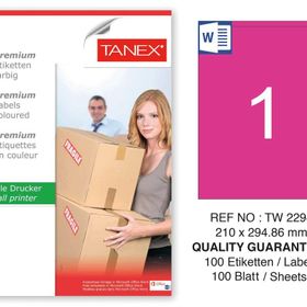 Tanex TW-2294 210x294.86 mm 100'lü Pembe Pastel Laser Etiket