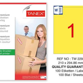 Tanex TW-2294 210x294.86 mm 100'lü Sarı Pastel Laser Etiket