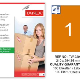 Tanex TW-2294 210x294.86 mm 100'lü Turuncu Pastel Laser Etiket