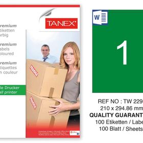 Tanex TW-2294 210x294.86 mm 100'lü Yeşil Pastel Laser Etiket
