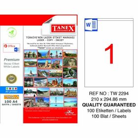 Tanex TW-2294 210x294.86mm Beyaz Sevkiyat ve Lojistik Etiketi