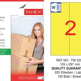 Tanex TW-2297 105x297 mm 100'lü Sarı Pastel Laser Etiket