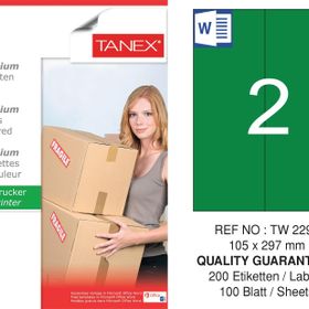 Tanex TW-2297 105x297 mm 100'lü Yeşil Pastel Laser Etiket