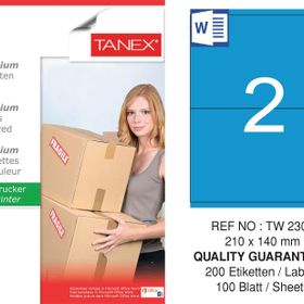Tanex TW-2302 210x140 mm 100'lü Mavi Pastel Laser Etiket