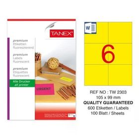 Tanex TW-2303 105x99 mm 100'lü Sarı Pastel Laser Etiket