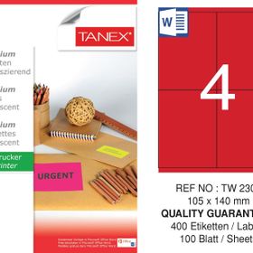 Tanex TW-2304 105x140 mm 100'lü Kırmızı Floresan Laser Etiket