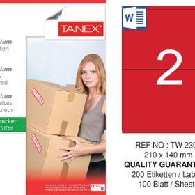Tanex TW-2304 105x140 mm 100'lü Kırmızı Pastel Laser Etiket