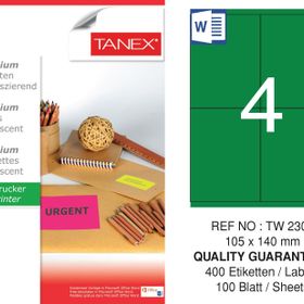 Tanex TW-2304 105x140 mm 100'lü Yeşil Floresan Laser Etiket