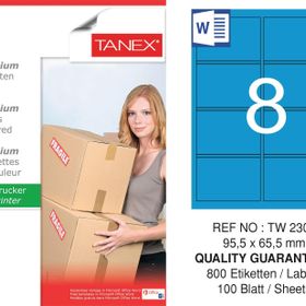Tanex TW-2308 95.5x65.5 mm 100'lü Mavi Pastel Laser Etiket
