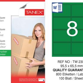 Tanex TW-2308 95.5x65.5 mm 100'lü Yeşil Pastel Laser Etiket