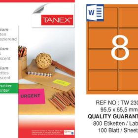Tanex Tw-2308 95.5x65.5 mm Flo Turuncu Laser Etiket