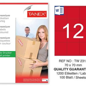 Tanex TW-2312 70x70 mm 100'lü Kırmızı Pastel Laser Etiket