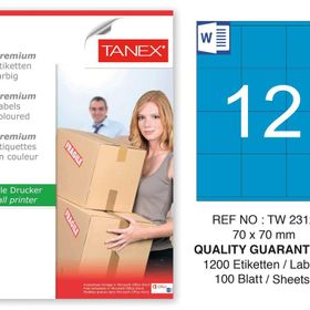 Tanex TW-2312 70x70 mm 100'lü Mavi Pastel Laser Etiket