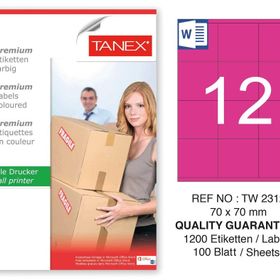 Tanex TW-2312 70x70 mm 100'lü Pembe Pastel Laser Etiket