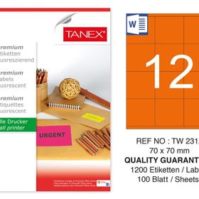 Tanex TW-2312 70x70 mm 100'lü Turuncu Floresan Laser Etiket