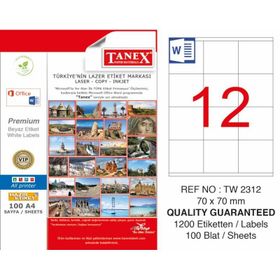 Tanex TW-2312 Laser Etiket 70x70 mm 1200 Adet Etiket