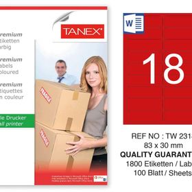 Tanex TW-2318 83x30 mm 100'lü Kırmızı Pastel Laser Etiket