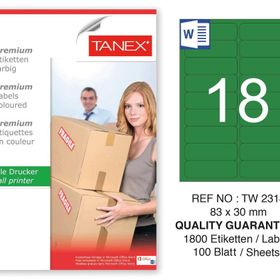 Tanex TW-2318 83x30 mm 100'lü Yeşil Pastel Laser Etiket
