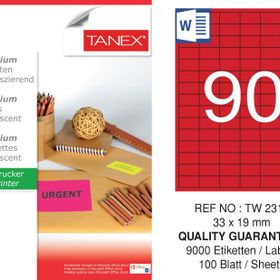 Tanex TW-2319 33x19 mm 100'lü Kırmızı Floresan Laser Etiket