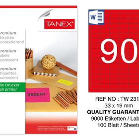 Tanex TW-2319 33x19 mm 100'lü Kırmızı Pastel Laser Etiket