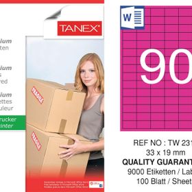 Tanex TW-2319 33x19 mm 100'lü Pembe Pastel Laser Etiket