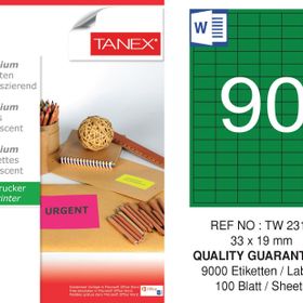 Tanex TW-2319 33x19 mm 100'lü Yeşil Floresan Laser Etiket