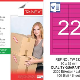 Tanex TW-2320 90x25 mm 100'lü Pembe Pastel Laser Etiket