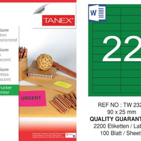 Tanex TW-2320 90x25 mm 100'lü Yeşil Floresan Laser Etiket