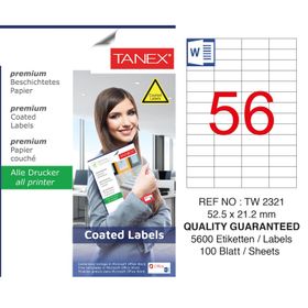 Tanex TW-2321 52.5x21.2 mm 100'lü Kuşe Lazer Etiket