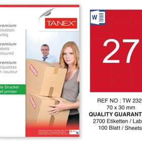 Tanex TW-2327 70x30 mm 100'lü Kırmızı Pastel Laser Etiket