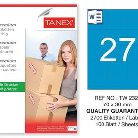 Tanex TW-2327 70x30 mm 100'lü Mavi Pastel Laser Etiket