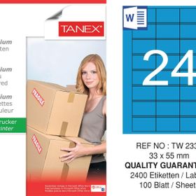 Tanex TW-2334 33x55 mm 100'lü Mavi Pastel Laser Etiket