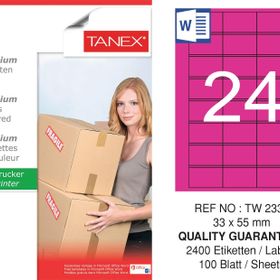 Tanex TW-2334 33x55 mm 100'lü Pembe Pastel Laser Etiket