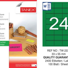 Tanex TW-2334 33x55 mm 100'lü Yeşil Floresan Laser Etiket