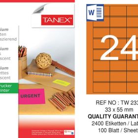 Tanex TW-2334 33x55 mm Flo Turuncu Laser Etiket