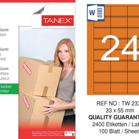 Tanex TW-2334 33x55 mm Turuncu Pastel 100'lü Laser Etiket