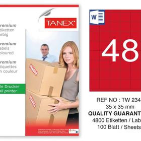 Tanex TW-2348 35x35 mm 100'lü Kırmızı Pastel Laser Etiket