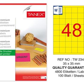 Tanex TW-2348 35x35 mm 100'lü Sarı Floresan Laser Etiket