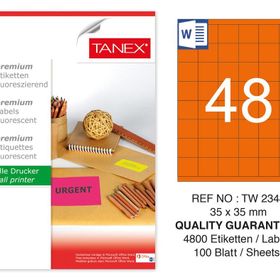 Tanex TW-2348 35x35 mm 100'lü Turuncu Floresan Laser Etiket